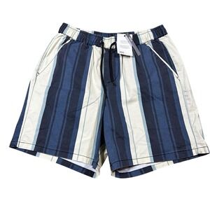 ASOS DESIGN Shorts Men's 32 Wide Fit Elastic Waist Hem Swim Trunks Striped